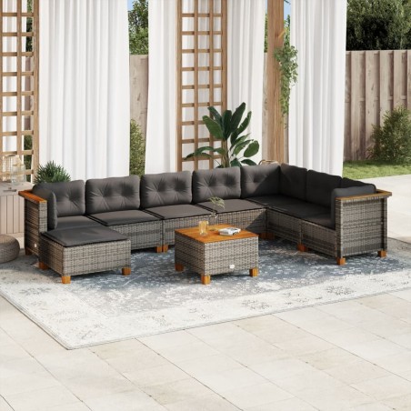 vidaXL Set de muebles de jardín 9 pzas y cojines ratán sintético gris