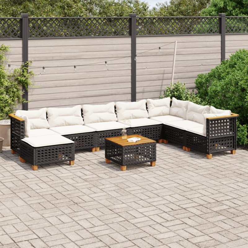 vidaXL Set de sofás de jardín 8 piezas y cojines ratán sintético negro vidaXL Set de sofás de jardín 8 piezas y cojines ratán sintético negro