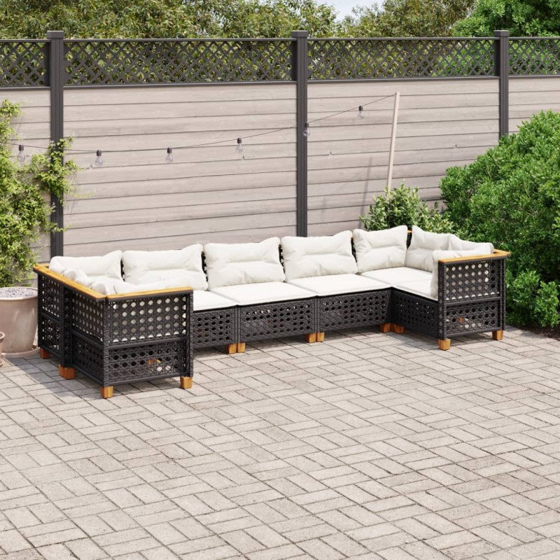 vidaXL Set de sofás de jardín 7 pzas con cojines ratán sintético negro vidaXL Set de sofás de jardín 7 pzas con cojines ratán sintético negro