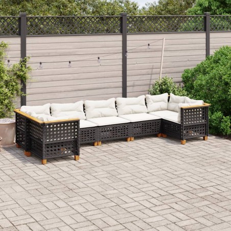 vidaXL Set de sofás de jardín 7 pzas con cojines ratán sintético negro