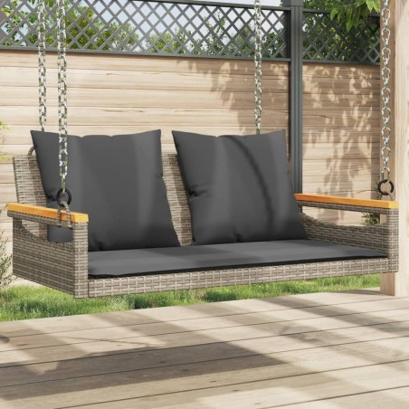 vidaXL Banco columpio con cojines ratán sintético gris 109x62x40 cm