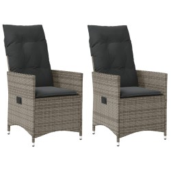 vidaXL Sillones reclinable jardín y cojines 2 uds ratán sintético gris