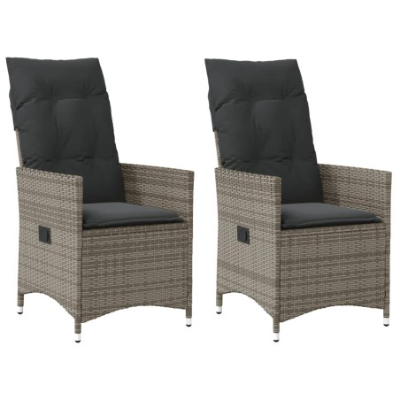 vidaXL Sillones reclinable jardín y cojines 2 uds ratán sintético gris