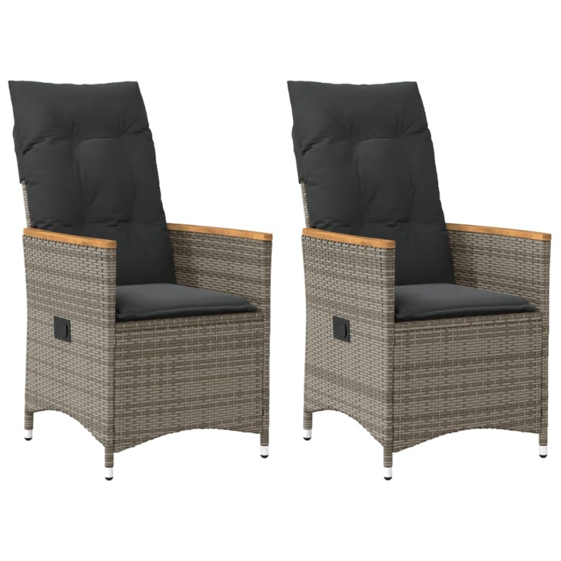 vidaXL Sillones reclinable jardín y cojines 2 uds ratán sintético gris vidaXL Sillones reclinable jardín y cojines 2 uds ratán sintético gris