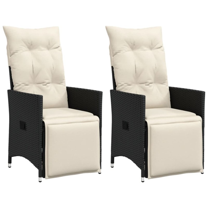 vidaXL Sillones reclinable jardín cojines 2 uds ratán sintético negro vidaXL Sillones reclinable jardín cojines 2 uds ratán sintético negro