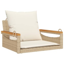 vidaXL Banco columpio con cojines ratán sintético beige 63x62x40 cm