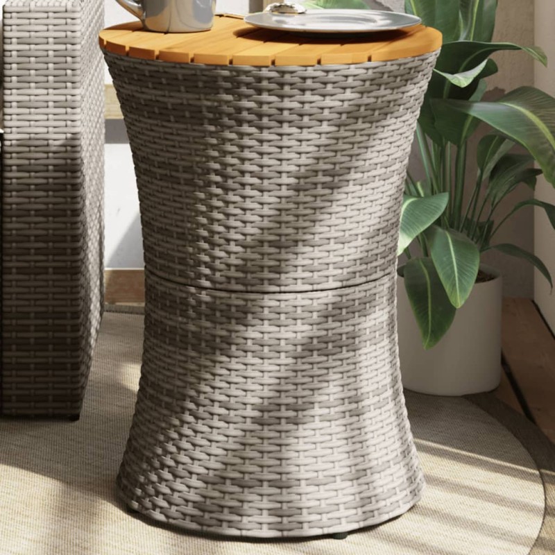 vidaXL Mesa de jardín en forma de tambor ratán sintético y madera gris vidaXL Mesa de jardín en forma de tambor ratán sintético y madera gris