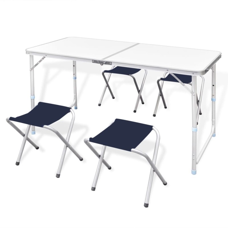 vidaXL Mesa de camping plegable ajustable con 4 taburetes 120x60 cm vidaXL Mesa de camping plegable ajustable con 4 taburetes 120x60 cm