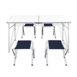 vidaXL Mesa de camping plegable ajustable con 4 taburetes 120x60 cm