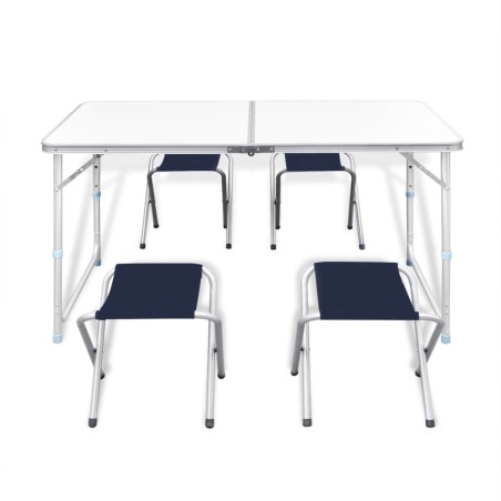 vidaXL Mesa de camping plegable ajustable con 4 taburetes 120x60 cm