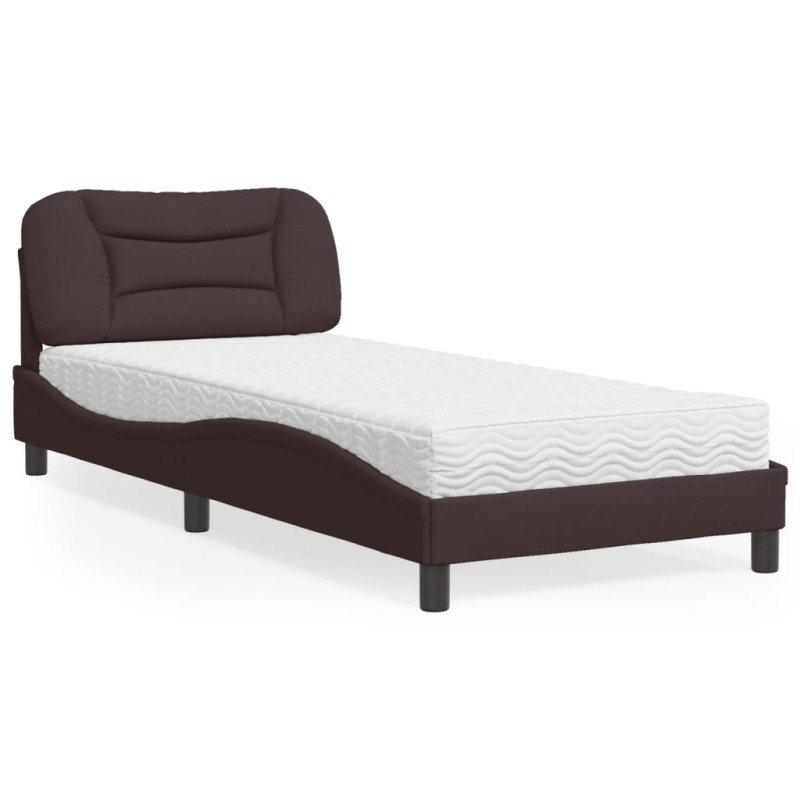 vidaXL Cama con colchón tela marrón oscuro 90x190 cm