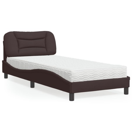 vidaXL Cama con colchón tela marrón oscuro 90x190 cm