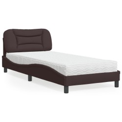 vidaXL Cama con colchón tela marrón oscuro 90x200 cm