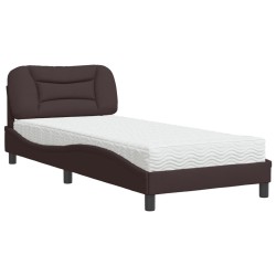 vidaXL Cama con colchón tela marrón oscuro 90x200 cm