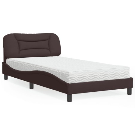 vidaXL Cama con colchón tela marrón oscuro 100x200 cm