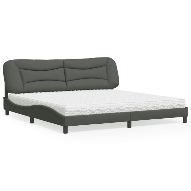 vidaXL Cama con colchón tela gris oscuro 200x200 cm vidaXL Cama con colchón tela gris oscuro 200x200 cm