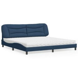 vidaXL Cama con colchón tela azul 200x200 cm