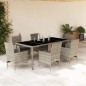 vidaXL Set de comedor jardín 7 piezas y cojines ratán PE y vidrio gris vidaXL Set de comedor jardín 7 piezas y cojines ratán PE y vidrio gris