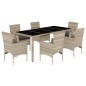 vidaXL Set de comedor jardín 7 piezas y cojines ratán PE y vidrio gris vidaXL Set de comedor jardín 7 piezas y cojines ratán PE y vidrio gris