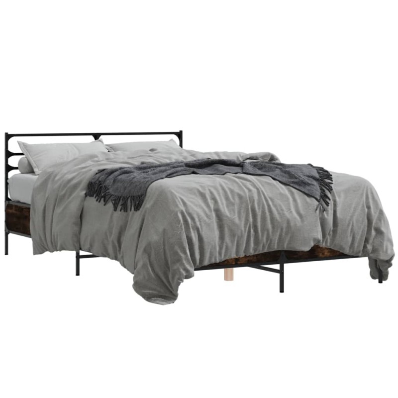 vidaXL Estructura cama madera ingeniería metal roble ahumado 140x200cm vidaXL Estructura cama madera ingeniería metal roble ahumado 140x200cm