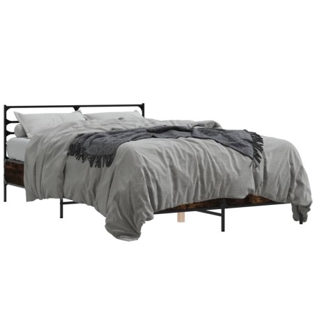 vidaXL Estructura cama madera ingeniería metal roble ahumado 140x200cm