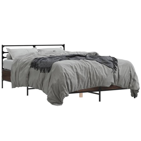 vidaXL Estructura cama madera ingeniería metal marrón roble 140x200 cm