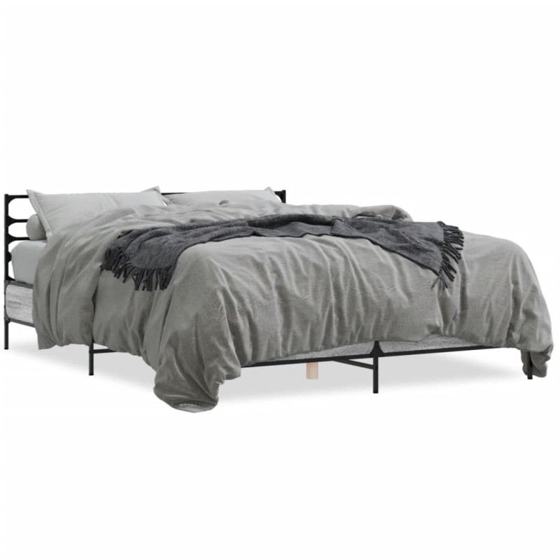 vidaXL Estructura cama madera ingeniería metal gris Sonoma 150x200 cm vidaXL Estructura cama madera ingeniería metal gris Sonoma 150x200 cm