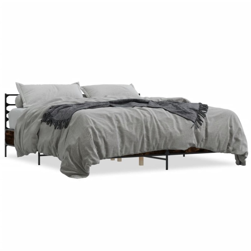 vidaXL Estructura cama madera ingeniería metal roble ahumado 180x200cm vidaXL Estructura cama madera ingeniería metal roble ahumado 180x200cm