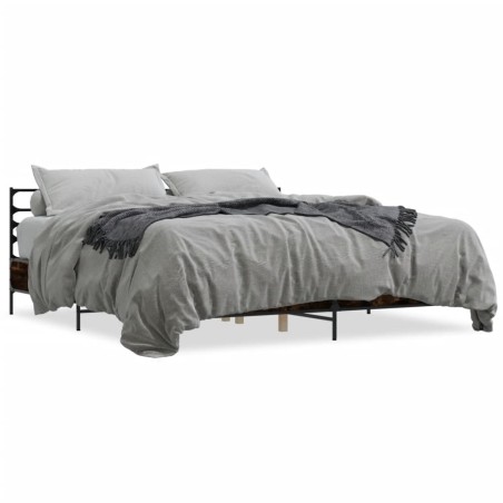 vidaXL Estructura cama madera ingeniería metal roble ahumado 180x200cm