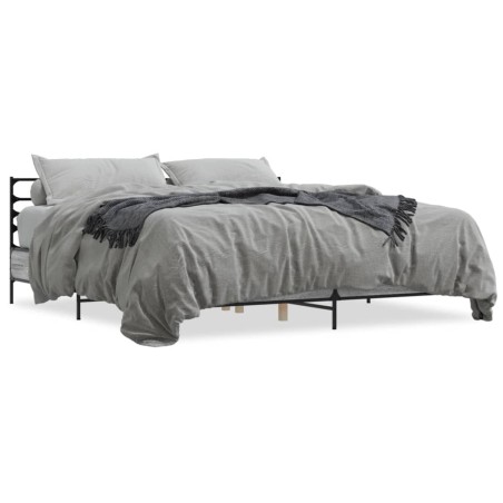 vidaXL Estructura cama madera ingeniería metal gris Sonoma 200x200 cm