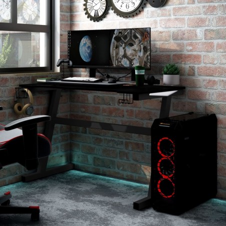 vidaXL Escritorio gaming con LED patas en forma Z negro 90x60x75 cm