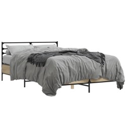 vidaXL Estructura cama madera ingeniería metal roble Sonoma 135x190 cm