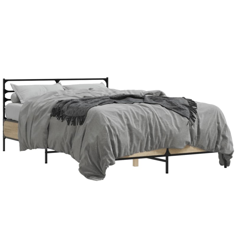 vidaXL Estructura cama madera ingeniería metal roble Sonoma 135x190 cm vidaXL Estructura cama madera ingeniería metal roble Sonoma 135x190 cm