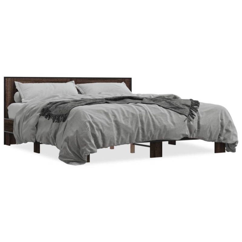 vidaXL Estructura cama madera ingeniería metal marrón roble 200x200 cm vidaXL Estructura cama madera ingeniería metal marrón roble 200x200 cm