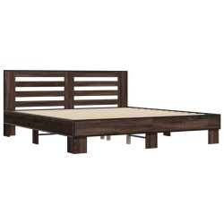 vidaXL Estructura cama madera ingeniería metal marrón roble 200x200 cm