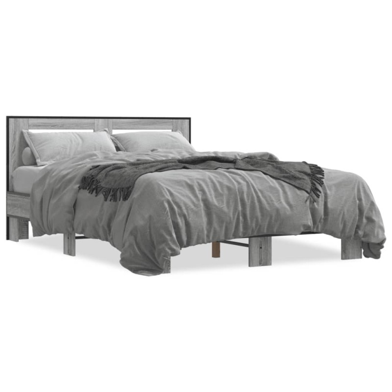 vidaXL Estructura cama madera ingeniería metal gris Sonoma 140x190 cm vidaXL Estructura cama madera ingeniería metal gris Sonoma 140x190 cm