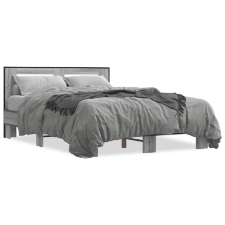 vidaXL Estructura cama madera ingeniería metal gris Sonoma 140x190 cm
