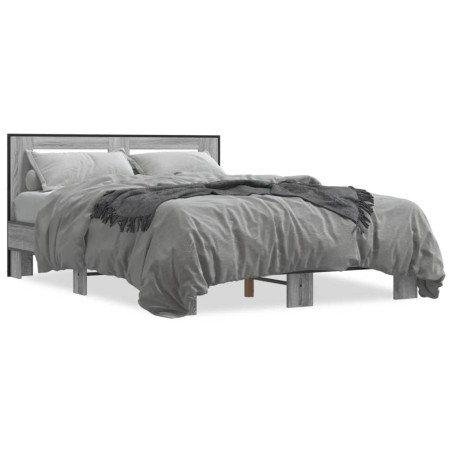 vidaXL Estructura cama madera ingeniería metal gris Sonoma 120x190 cm