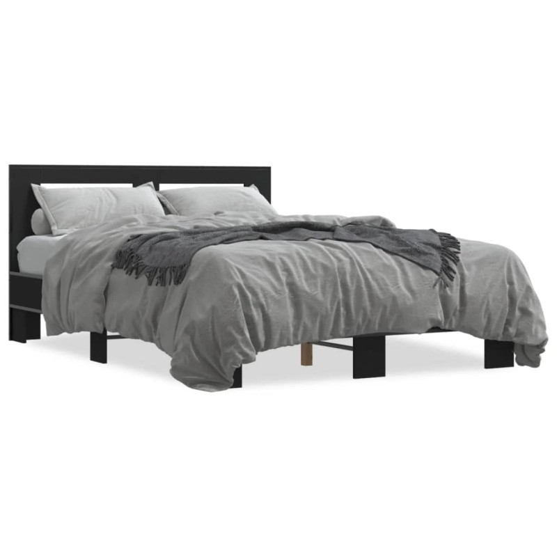 vidaXL Estructura de cama madera de ingeniería y metal negro 120x190cm vidaXL Estructura de cama madera de ingeniería y metal negro 120x190cm