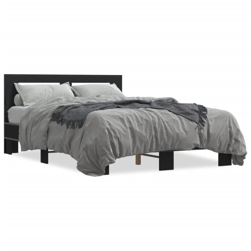 vidaXL Estructura de cama madera de ingeniería y metal negro 135x190cm