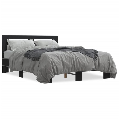 vidaXL Estructura de cama madera de ingeniería y metal negro 135x190cm