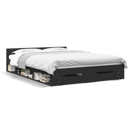 vidaXL Estructura cama con cajones madera ingeniería negra 160x200 cm