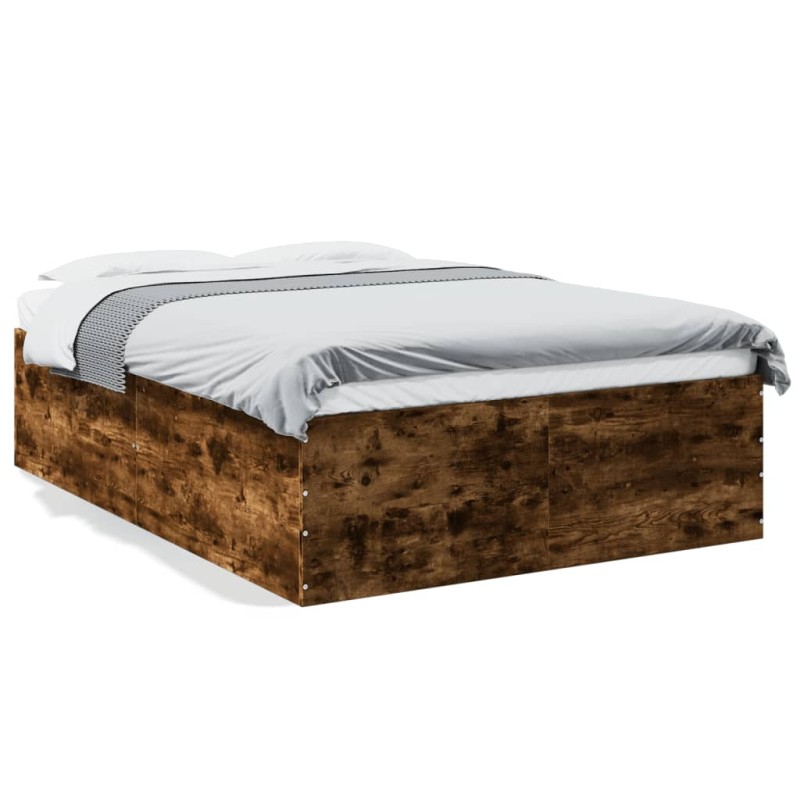 vidaXL Estructura de cama madera de ingeniería roble ahumado 135x190cm vidaXL Estructura de cama madera de ingeniería roble ahumado 135x190cm