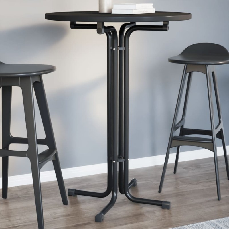 vidaXL Mesa alta de comedor madera ingeniería y acero negro Ø80x110 cm vidaXL Mesa alta de comedor madera ingeniería y acero negro Ø80x110 cm