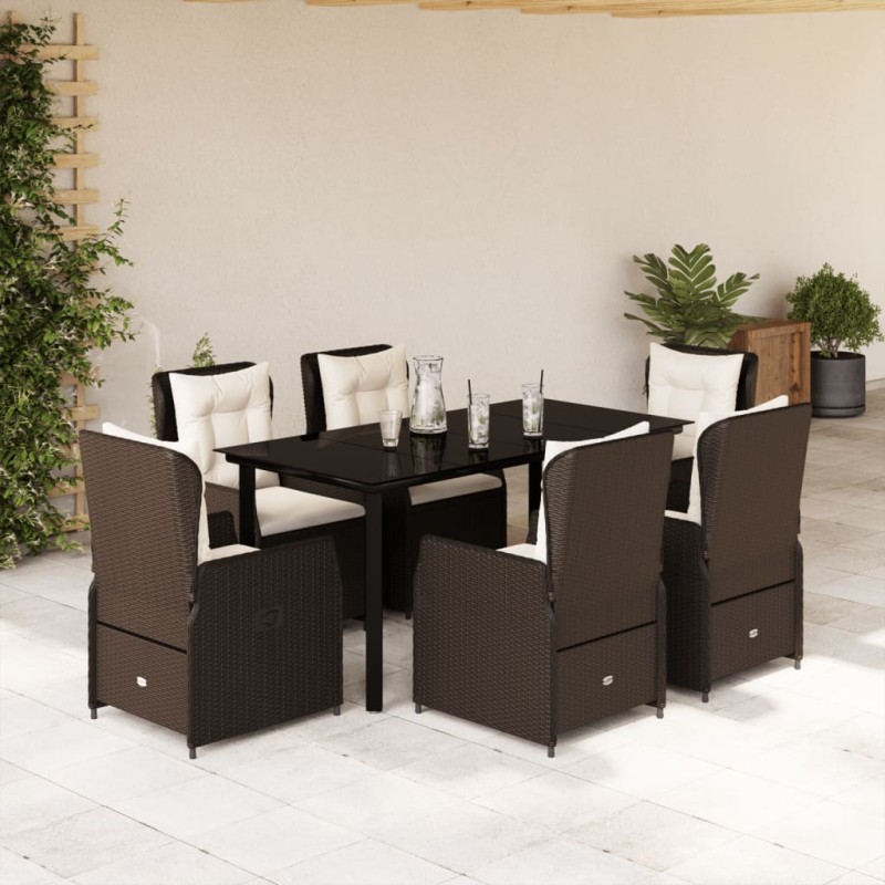 vidaXL Set comedor de jardín 7 pzas con cojines ratán sintético marrón vidaXL Set comedor de jardín 7 pzas con cojines ratán sintético marrón