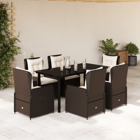vidaXL Set comedor de jardín 7 pzas con cojines ratán sintético marrón