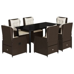 vidaXL Set comedor de jardín 7 pzas con cojines ratán sintético marrón