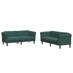 vidaXL Juego de sofás 2 piezas terciopelo verde oscuro