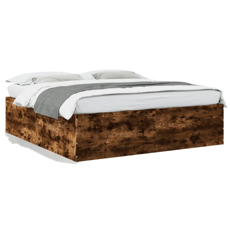 vidaXL Estructura de cama madera de ingeniería roble ahumado 200x200cm vidaXL Estructura de cama madera de ingeniería roble ahumado 200x200cm