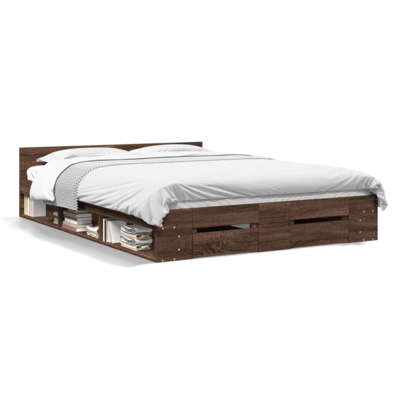vidaXL Cama con cajones madera de ingeniería marrón roble 140x190 cm vidaXL Cama con cajones madera de ingeniería marrón roble 140x190 cm
